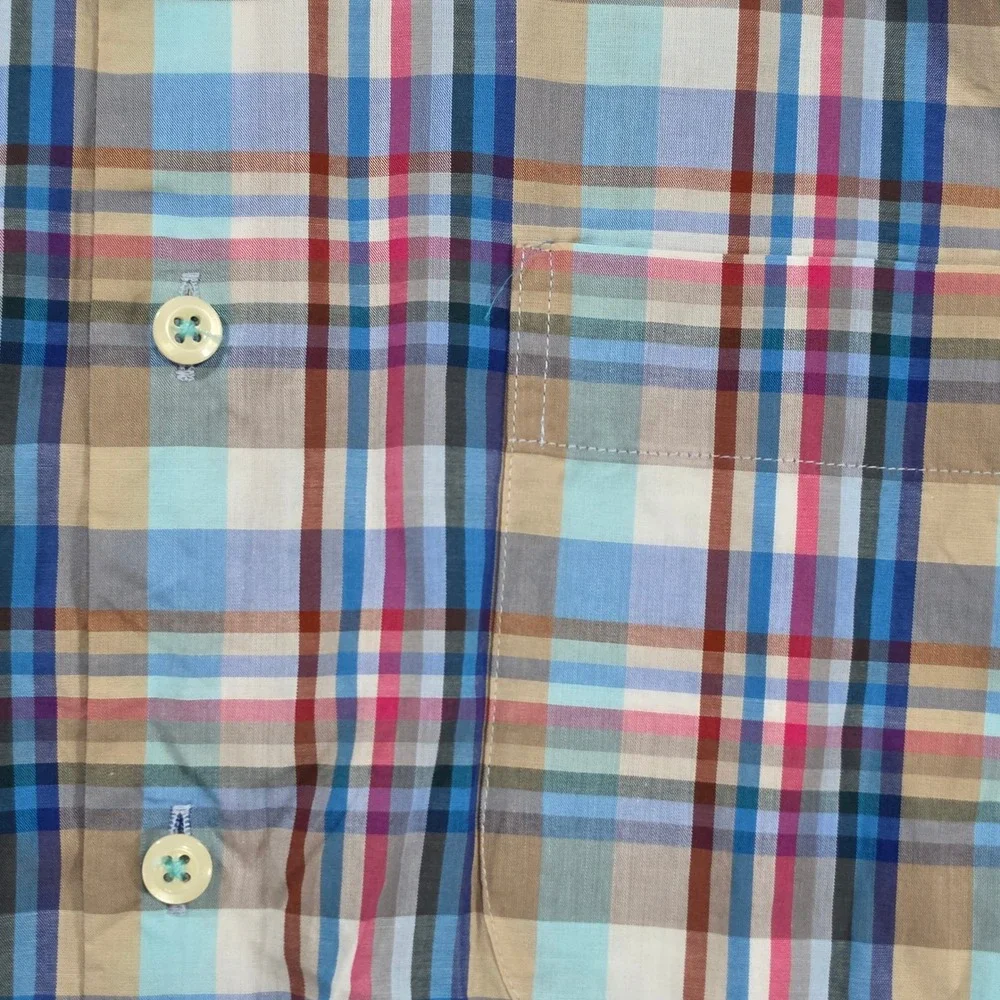 Peter Millar Plaid Button Down Mens Large Multi Color Excellent Hidden Collar